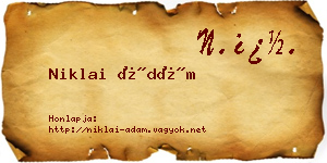 Niklai Ádám névjegykártya