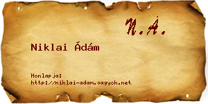 Niklai Ádám névjegykártya